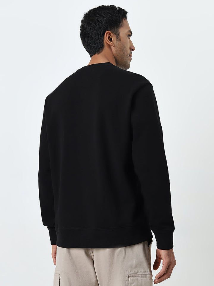 WES Casuals Black Solid Relaxed-Fit Cotton-Blend Sweatshirt