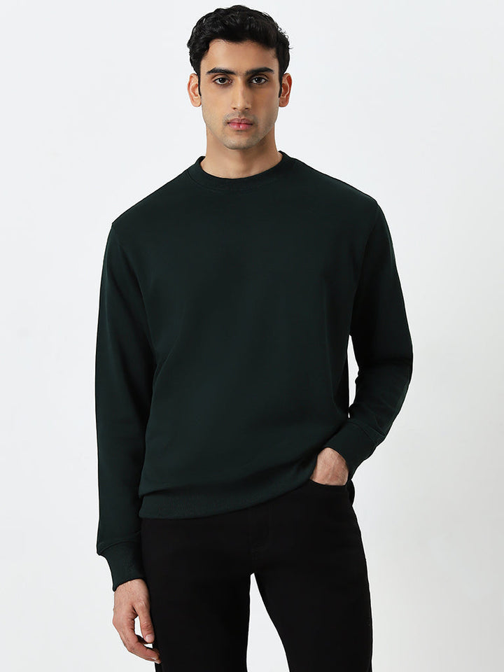 WES Casuals Dark Green Relaxed-Fit Cotton-Blend Sweatshirt