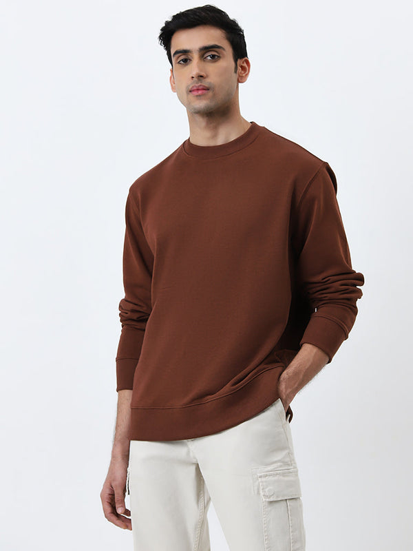 WES Casuals Brown Relaxed-Fit Cotton-Blend Sweatshirt
