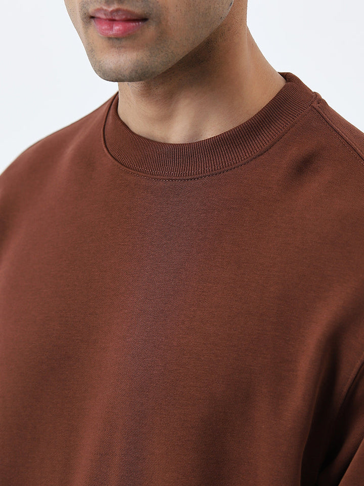 WES Casuals Brown Relaxed-Fit Cotton-Blend Sweatshirt