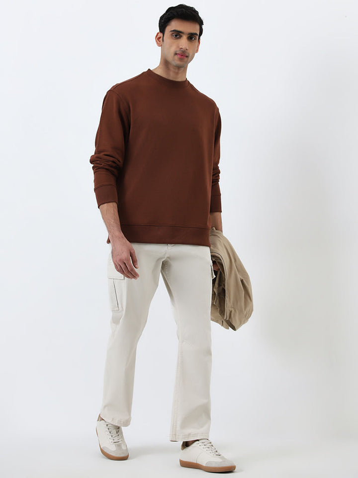WES Casuals Brown Relaxed-Fit Cotton-Blend Sweatshirt