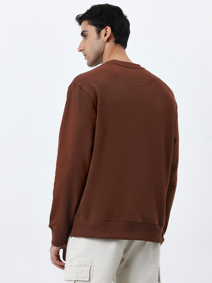 WES Casuals Brown Relaxed-Fit Cotton-Blend Sweatshirt