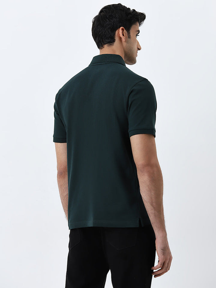 WES Casuals Dark Green Slim-Fit Cotton Blend Polo T-Shirt
