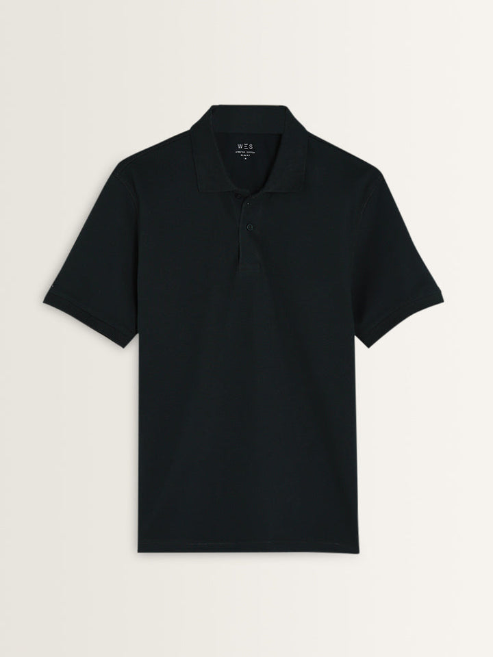 WES Casuals Dark Green Slim-Fit Cotton Blend Polo T-Shirt