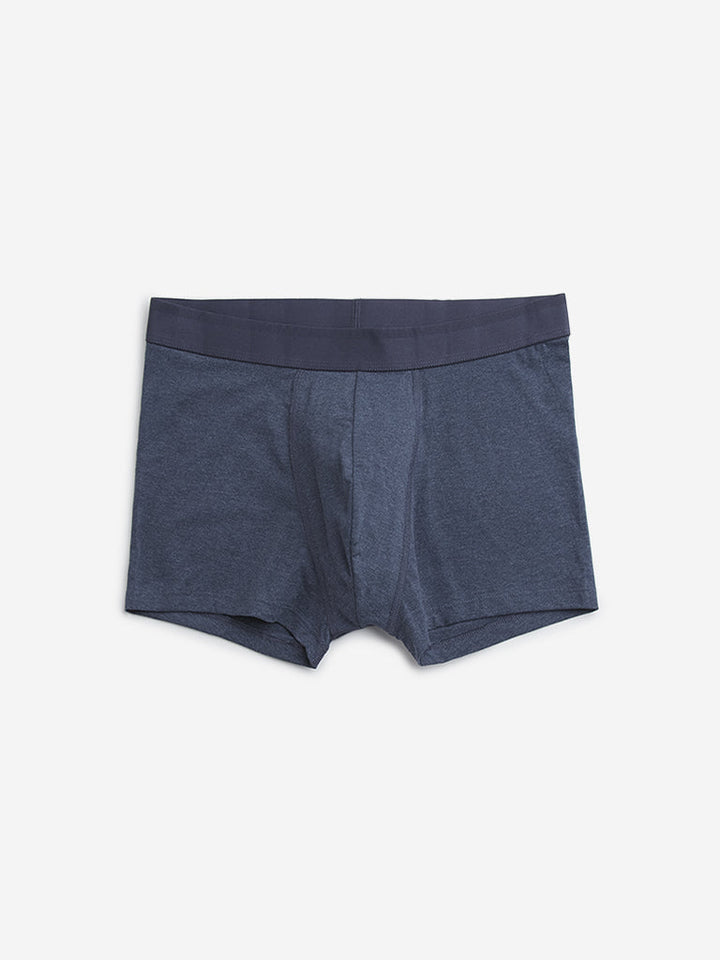 WES Lounge Blue Solid Cotton-Blend Trunks - Pack of 3