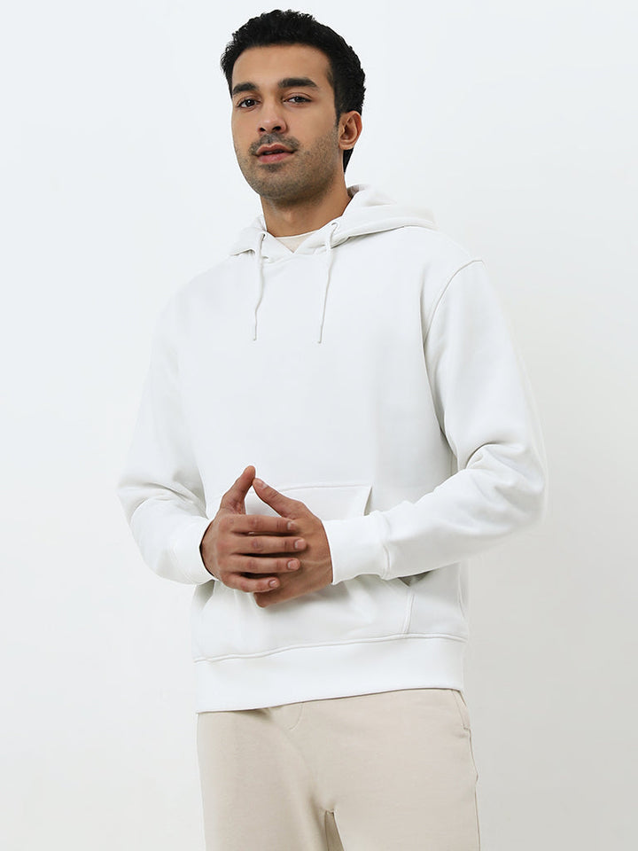 WES Casuals White Relaxed-Fit Cotton-Blend Sweatshirt