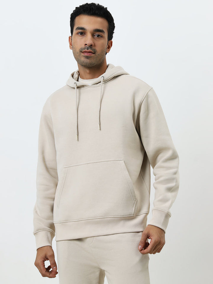 WES Casuals Beige Relaxed-Fit Cotton-Blend Sweatshirt