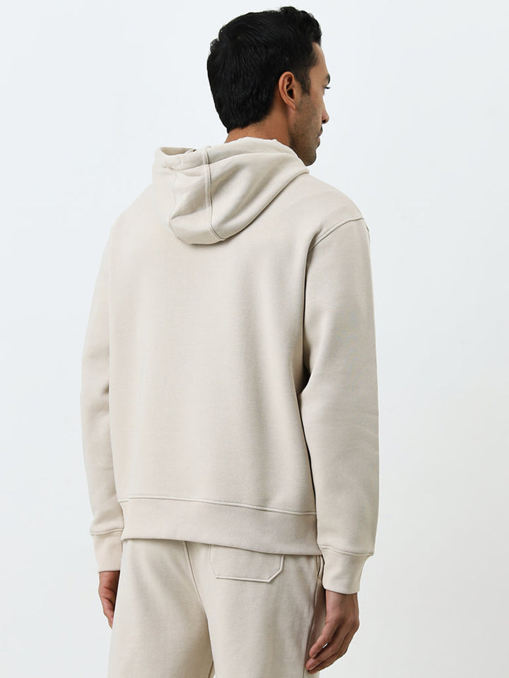 WES Casuals Beige Relaxed-Fit Cotton-Blend Sweatshirt