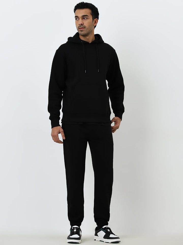 WES Casuals Black Relaxed-Fit Mid-Rise Cotton-Blend Track Pants