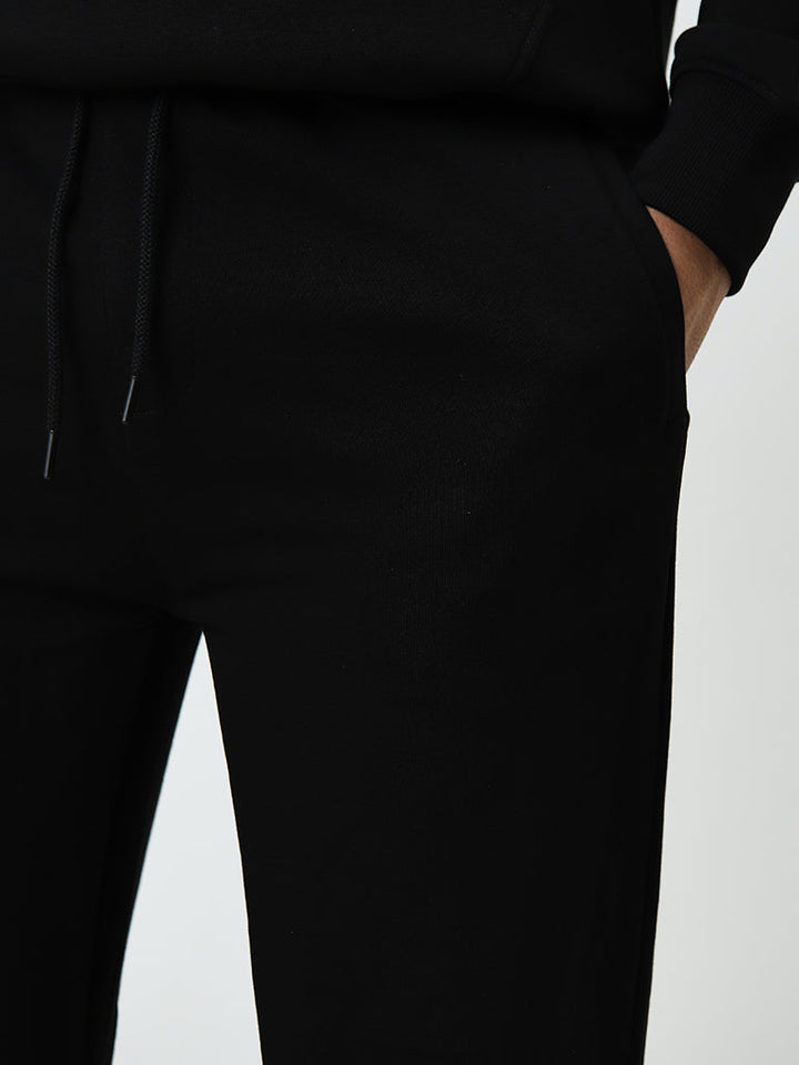 WES Casuals Black Relaxed-Fit Mid-Rise Cotton-Blend Track Pants