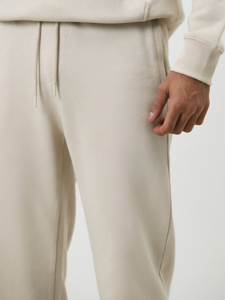 WES Casuals Beige Relaxed-Fit Mid-Rise Cotton-Blend Track Pants
