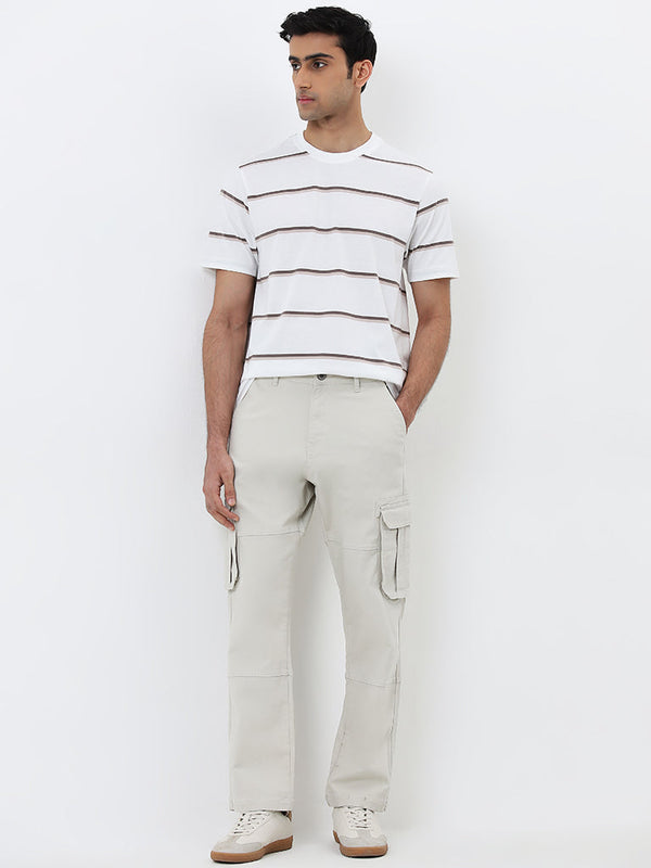 WES Casuals Ivory Relaxed-Fit Mid-Rise Cargo Jeans