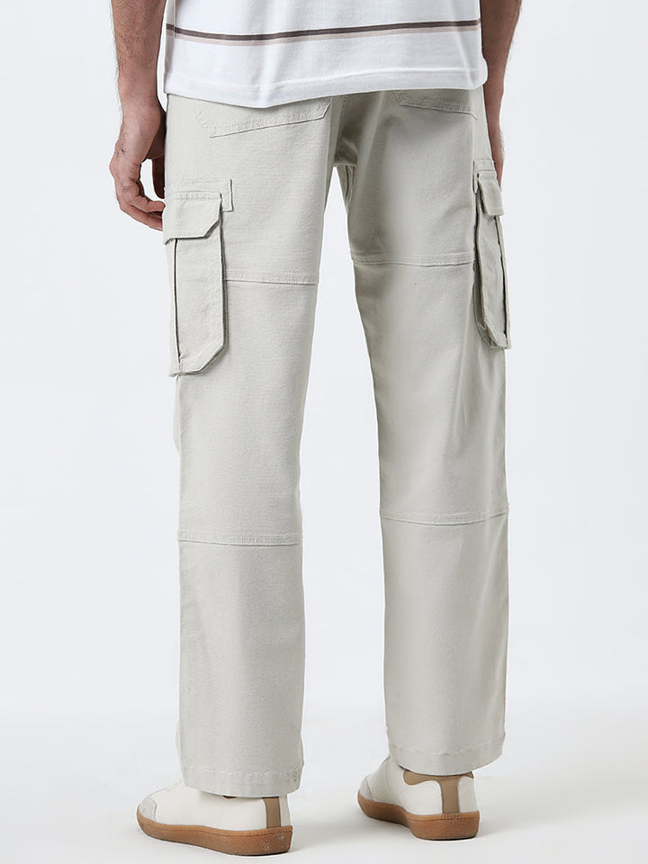 WES Casuals Ivory Relaxed-Fit Mid-Rise Cargo Jeans