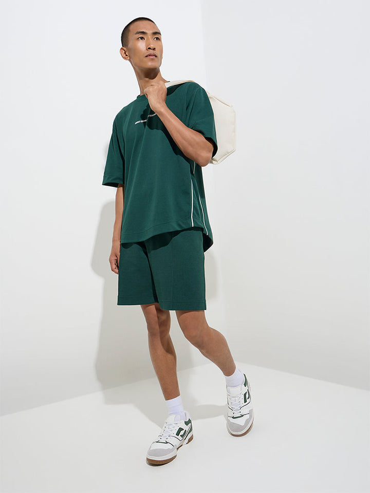 Studiofit Emerald Green Relaxed-Fit Cotton-Blend Shorts