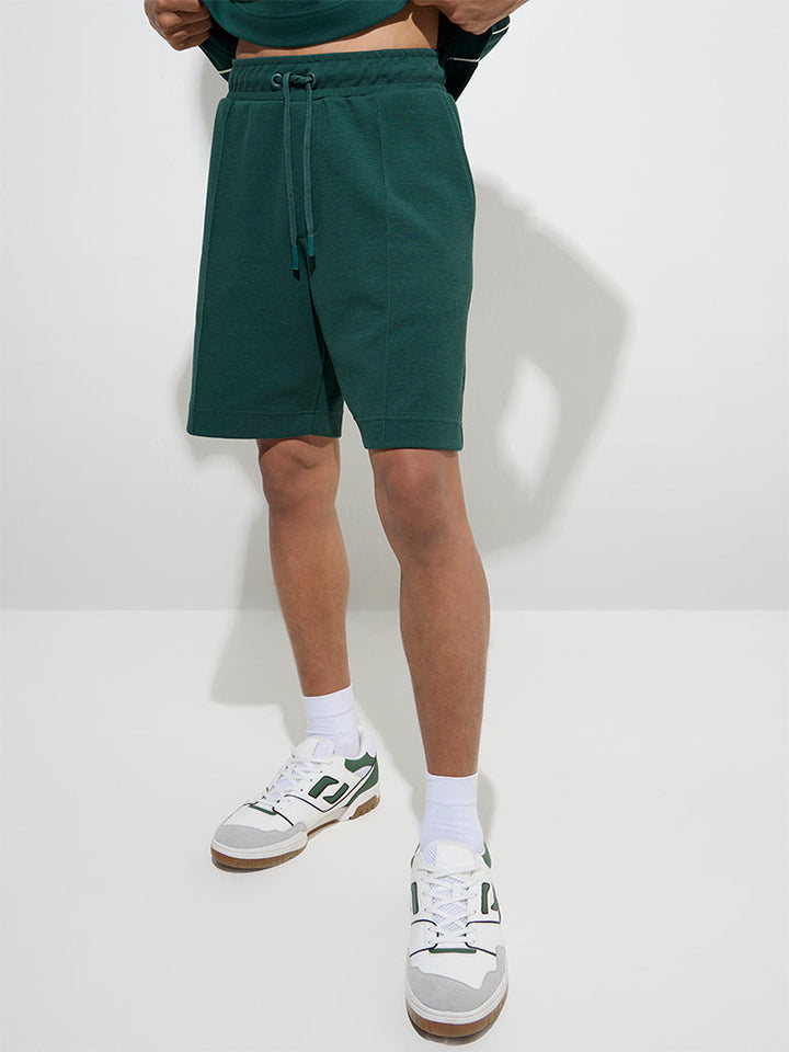 Studiofit Emerald Green Relaxed-Fit Cotton-Blend Shorts