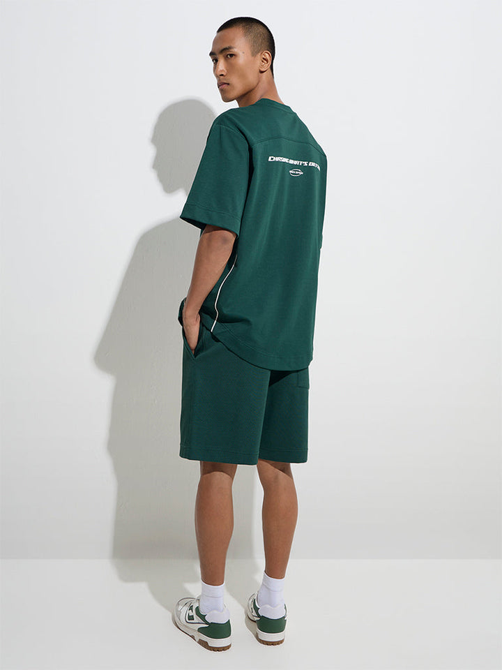 Studiofit Emerald Green Relaxed-Fit Cotton-Blend Shorts