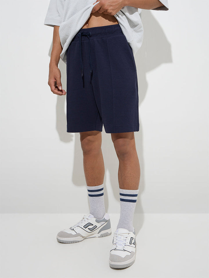 Studiofit Navy Relaxed-Fit Mid-Rise Cotton-Blend Shorts
