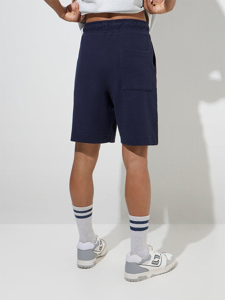 Studiofit Navy Relaxed-Fit Mid-Rise Cotton-Blend Shorts