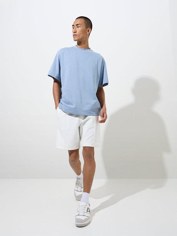 Studiofit White Relaxed-Fit Mid-Rise Cotton-Blend Shorts