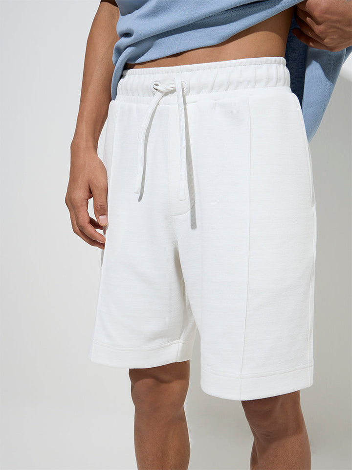 Studiofit White Relaxed-Fit Mid-Rise Cotton-Blend Shorts