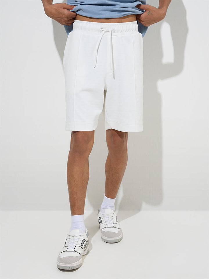 Studiofit White Relaxed-Fit Mid-Rise Cotton-Blend Shorts