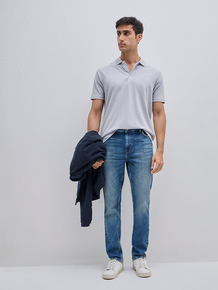 WES Casuals Grey Self Relaxed-Fit Cotton Polo T-Shirt