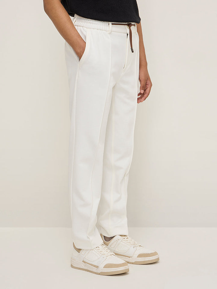 Studiofit White Relaxed-Fit Mid-Rise Track Pants