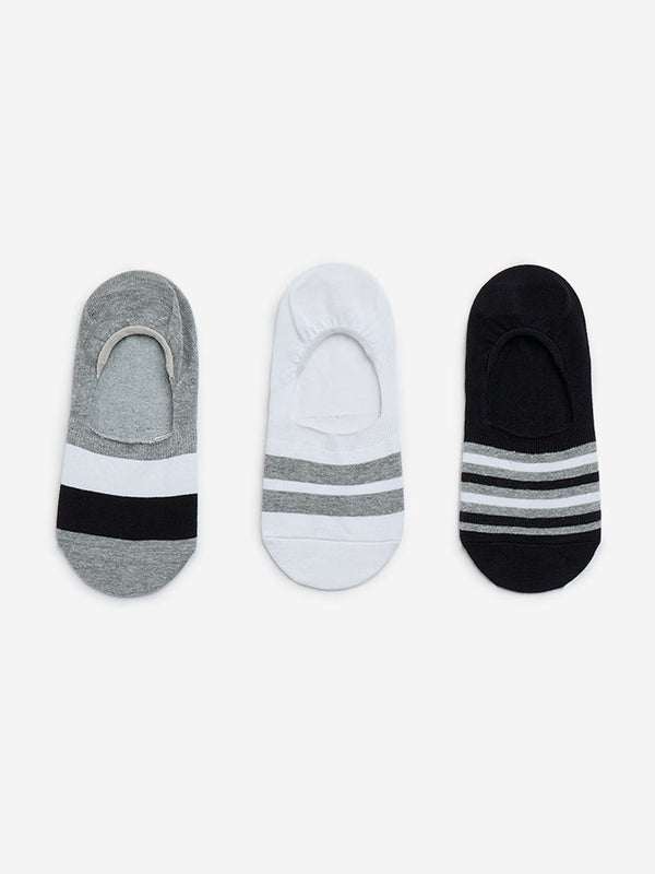 WES Lounge Grey Invisible Cotton-Blend Socks - Pack of 3