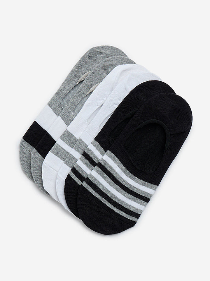 WES Lounge Grey Invisible Cotton-Blend Socks - Pack of 3