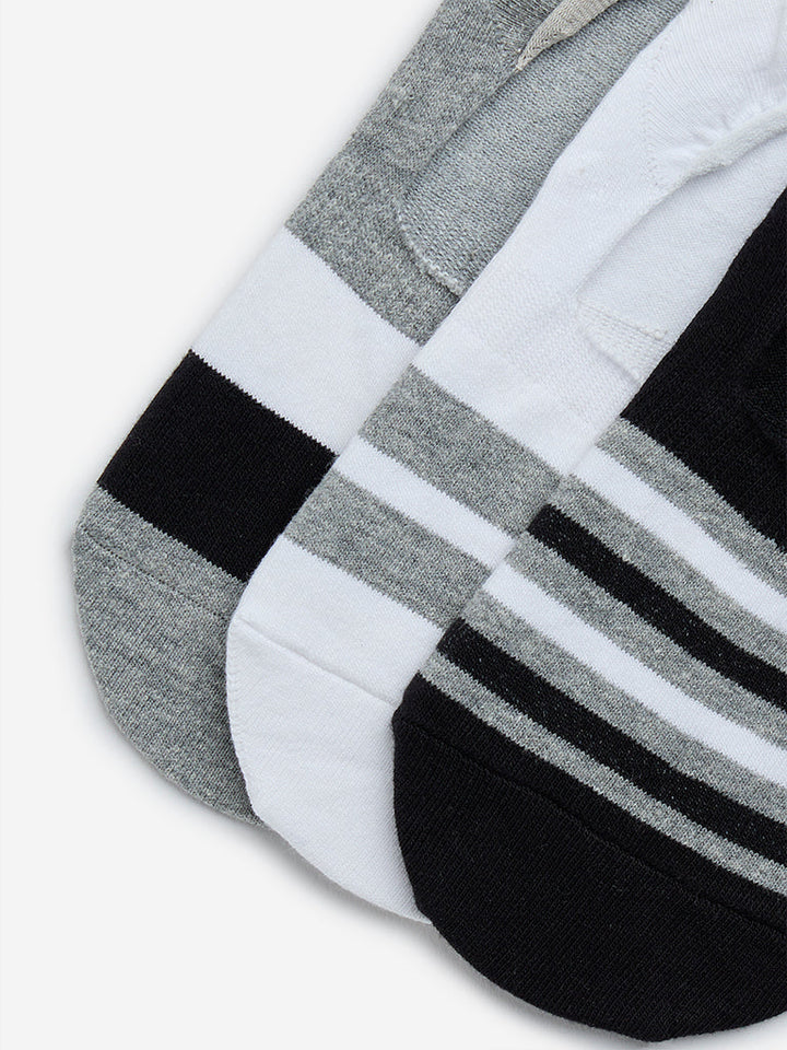 WES Lounge Grey Invisible Cotton-Blend Socks - Pack of 3
