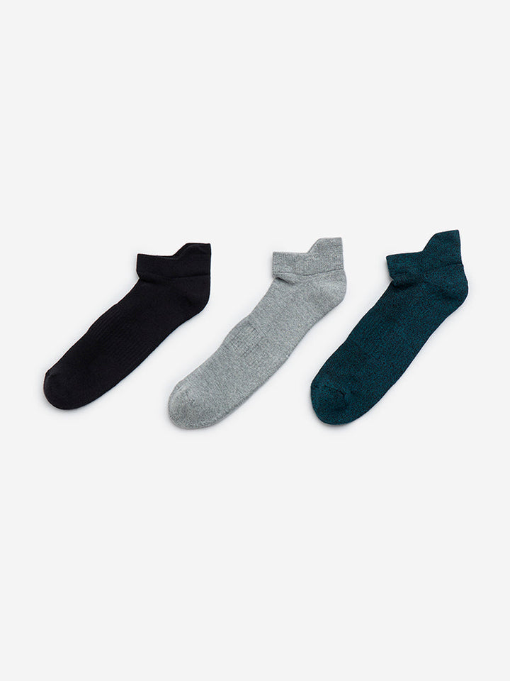 WES Lounge Dark Green Cotton-Blend Socks - Pack of 3