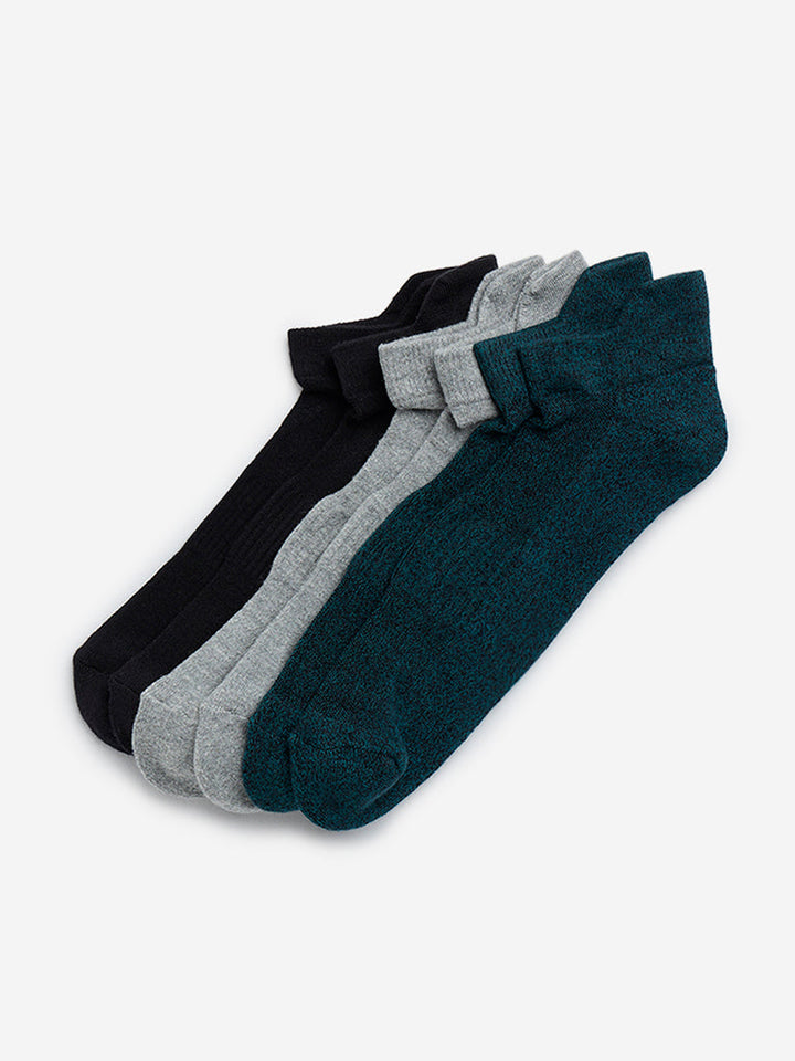 WES Lounge Dark Green Cotton-Blend Socks - Pack of 3