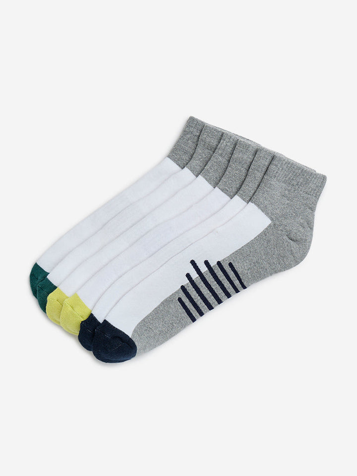 WES Lounge Grey Striped Trainer Cotton-Blend Socks - Pack of 3