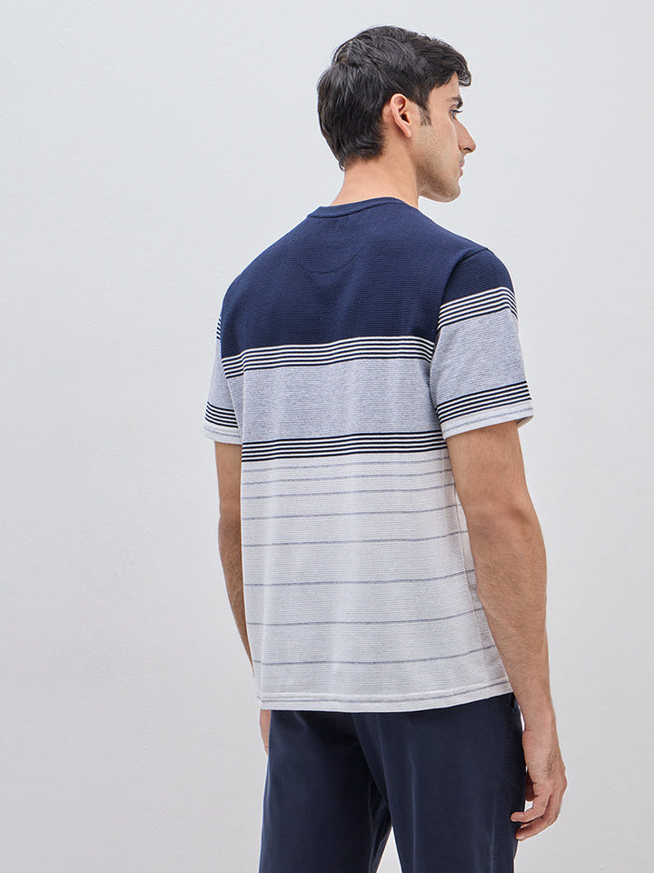 WES Lounge Navy Colour-Blocked Relaxed-Fit Cotton-Blend T-Shirt