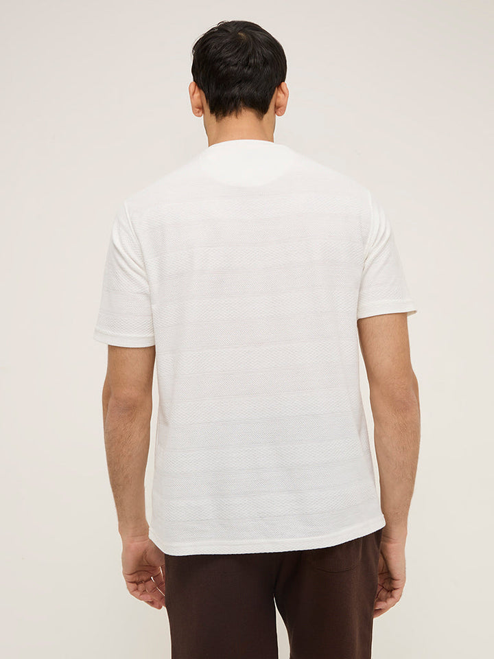 WES Lounge White Self-Patterned Relaxed-Fit Cotton T-Shirt