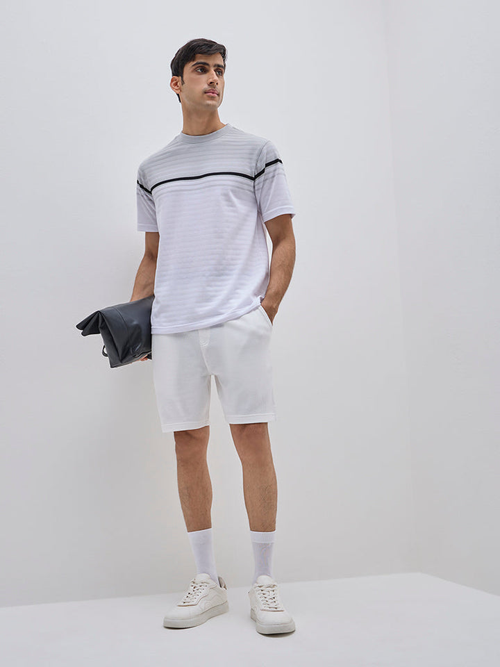 WES Lounge Grey Stripe Printed Relaxed-Fit Cotton-Blend T-Shirt