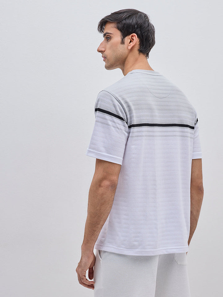 WES Lounge Grey Stripe Printed Relaxed-Fit Cotton-Blend T-Shirt