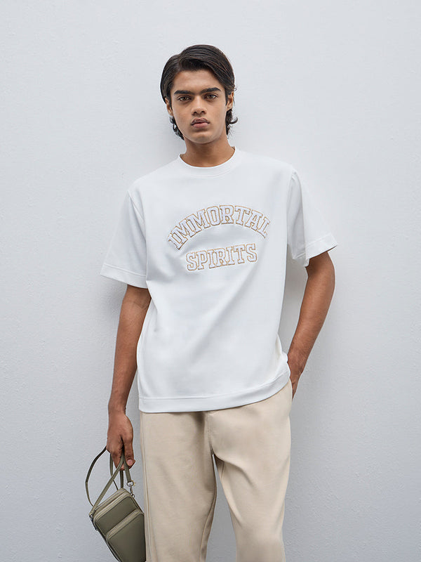 Studiofit White Text Design Relaxed-Fit Cotton-Blend T-Shirt