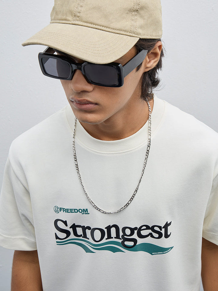 Studiofit Off-White Text Design Relaxed-Fit Cotton T-Shirt
