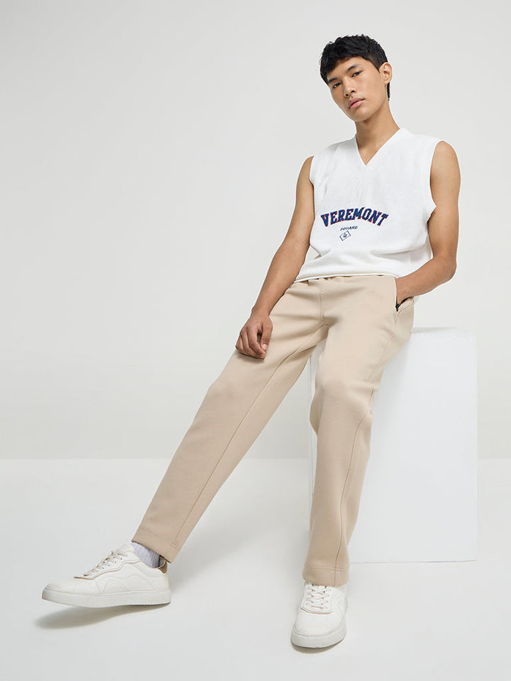 Studiofit White Text Embroidered Relaxed-Fit Cotton-Blend Vest