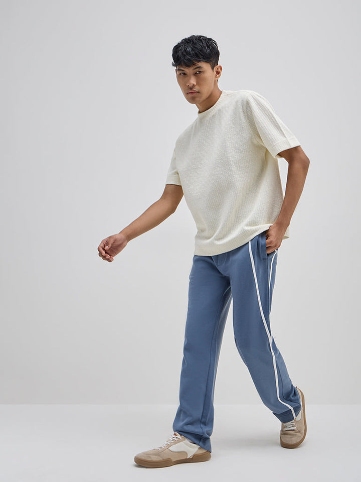 Studiofit Off- White Knit-Textured Relaxed-Fit T-Shirt