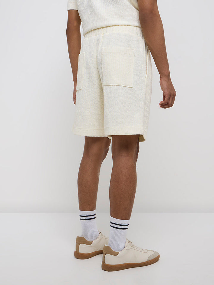 Studiofit Off-White Knitted Relaxed-Fit Mid-Rise Shorts