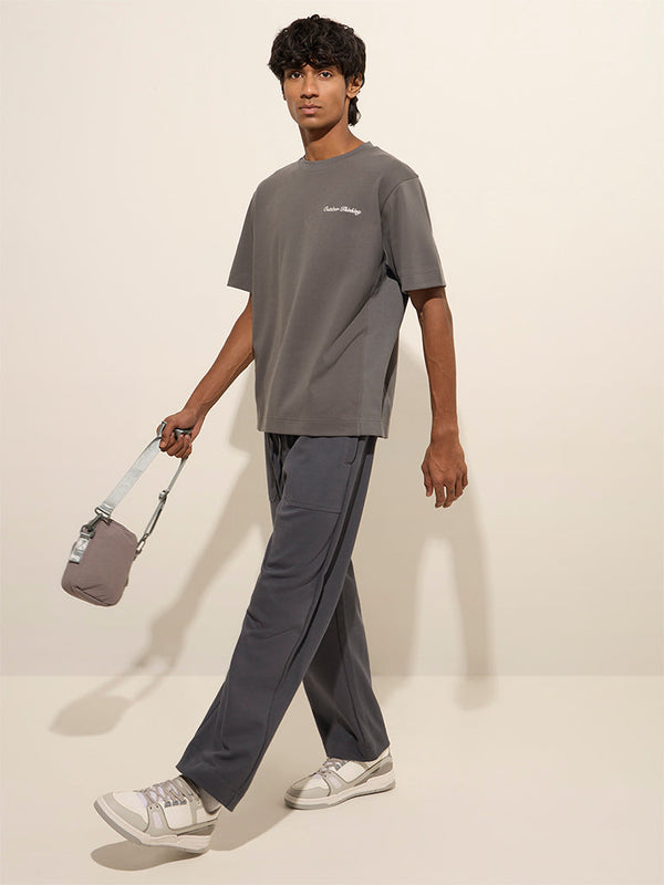 Studiofit Grey Relaxed-Fit Mid-Rise Cotton-Blend Track Pants