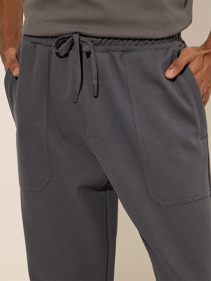 Studiofit Grey Relaxed-Fit Mid-Rise Cotton-Blend Track Pants