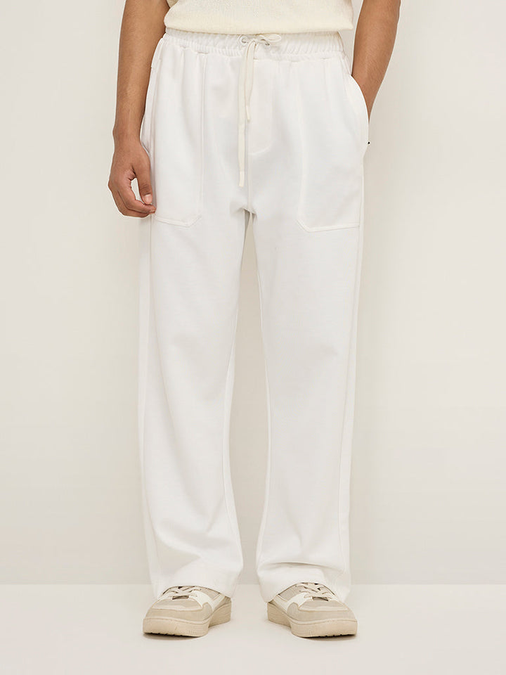 Studiofit White Relaxed-Fit Mid-Rise Cotton-Blend Track Pants