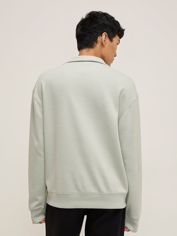 Studiofit Mint Text Design Quarter Zip Cotton-Blend Sweatshirt
