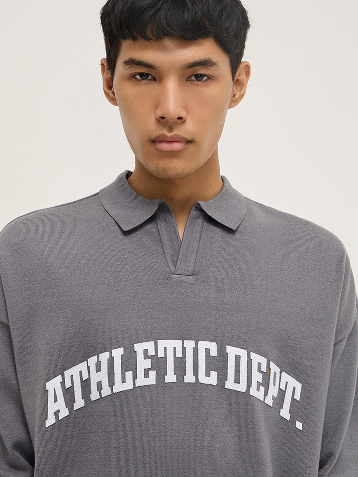 Studiofit Grey Text Design Relaxed-Fit Sweatshirt