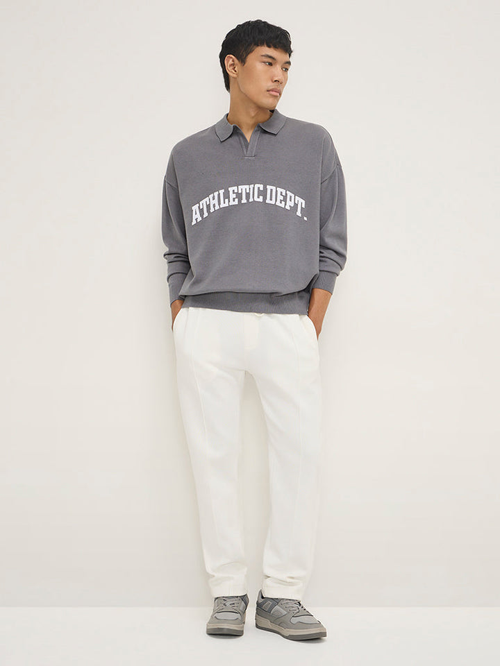 Studiofit Grey Text Design Relaxed-Fit Sweatshirt