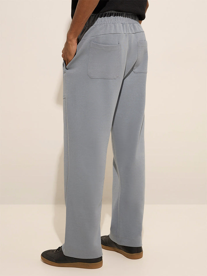 Studiofit Light Grey Relaxed-Fit Mid-Rise Cotton-Blend Track Pants