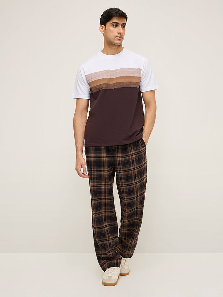 WES Lounge Brown Striped Relaxed-Fit Cotton-Blend T-Shirt